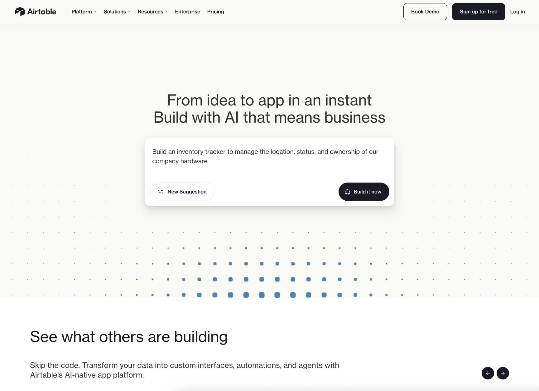 Airtable by Airtable - AI-native platform that transforms data into custom applications with embedded AI agents, workflows, and no-code interfaces for enterprise teams - Screenshot of the Airtable interface showing AI-Powered App Building, Multi-Model AI Support, No-Code Interface features for Business, Productivity, No-Code, Automation, Development, Enterprise workflows