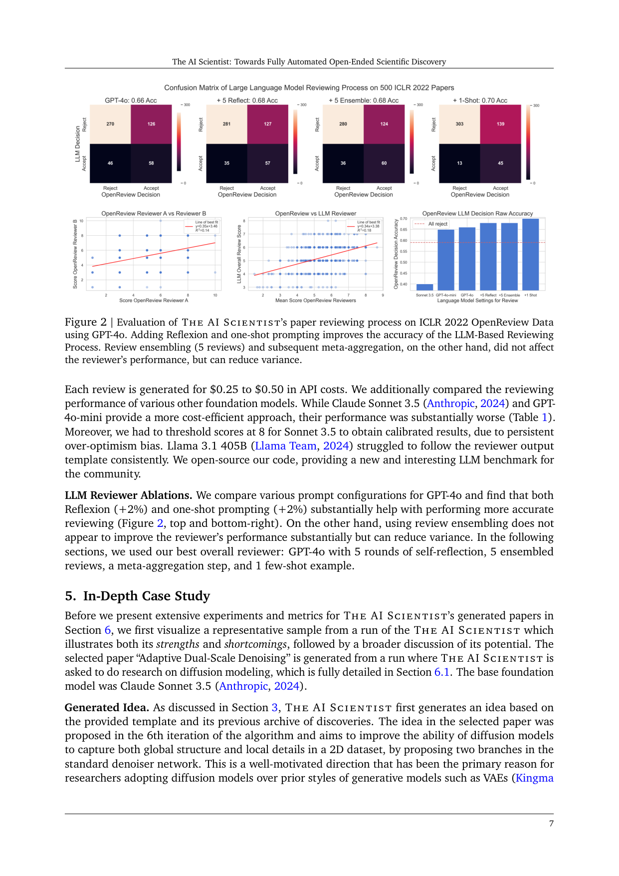 Figure 2 | Evaluation of THE AI SCIENTIST’s paper reviewing process on ICLR 2022 OpenReview Data usi